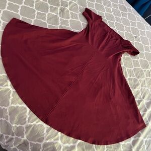 Off shoulder stretchy maroon high low cocktail dress